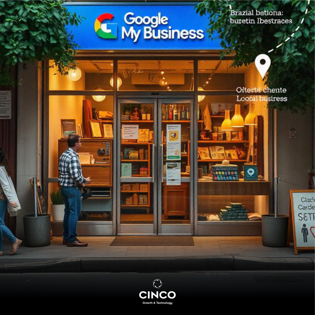Fachada de uma loja com a frase "Google My Business"