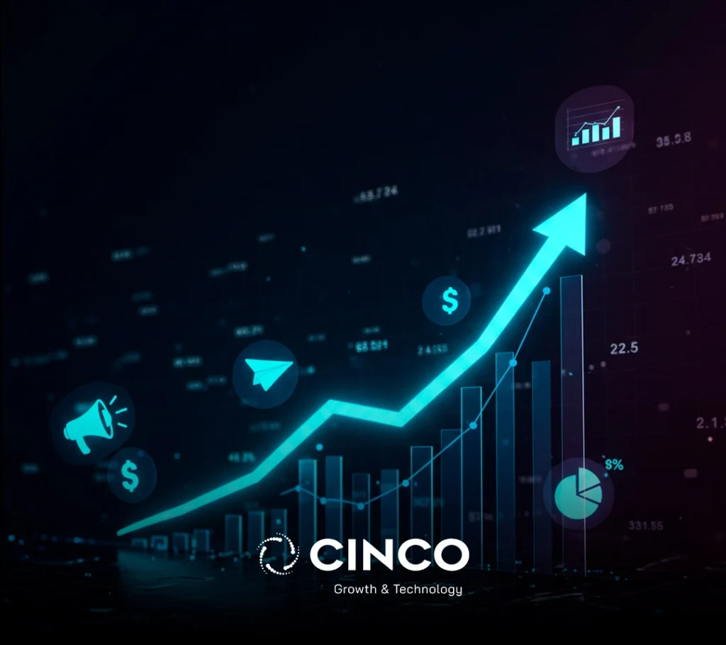 Gráfico de crescimento com uma seta apontando para cima.