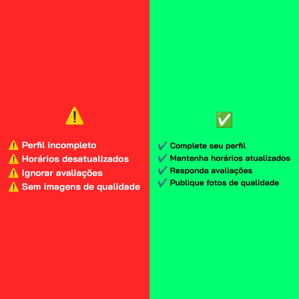 Imagem com a lista dos erros mais comuns e do que deve ser feito.