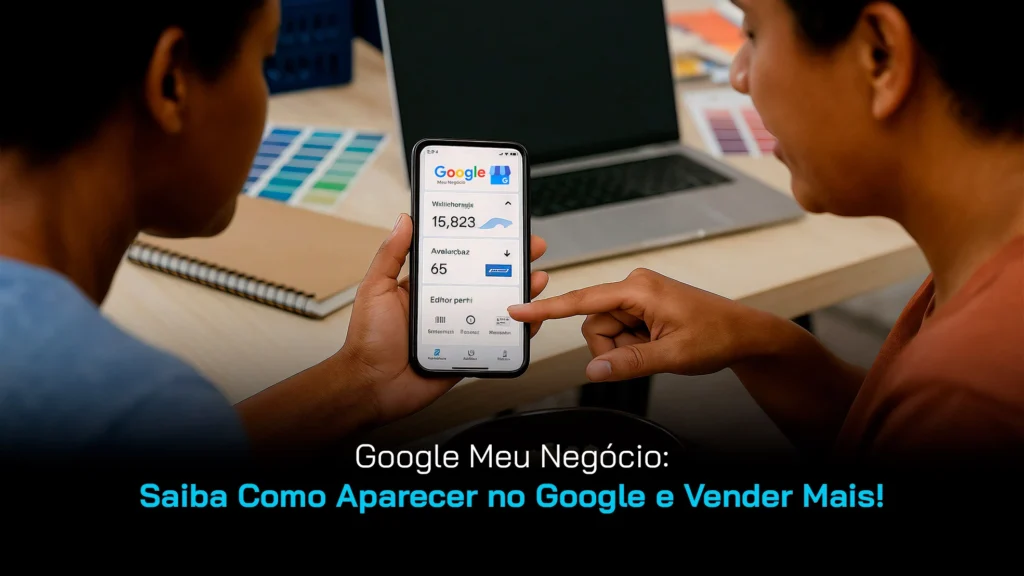 Um homem mostra um celular a outro homem com a interface do Google meu negócio na tela