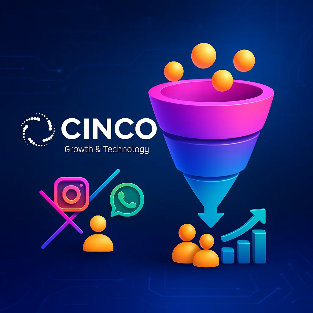 Imagem de um funil e as logos de Instagram e Whatsapp