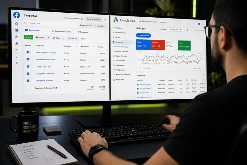 Especialista acompanhando campanhas digitais em uma loja de materiais de construção