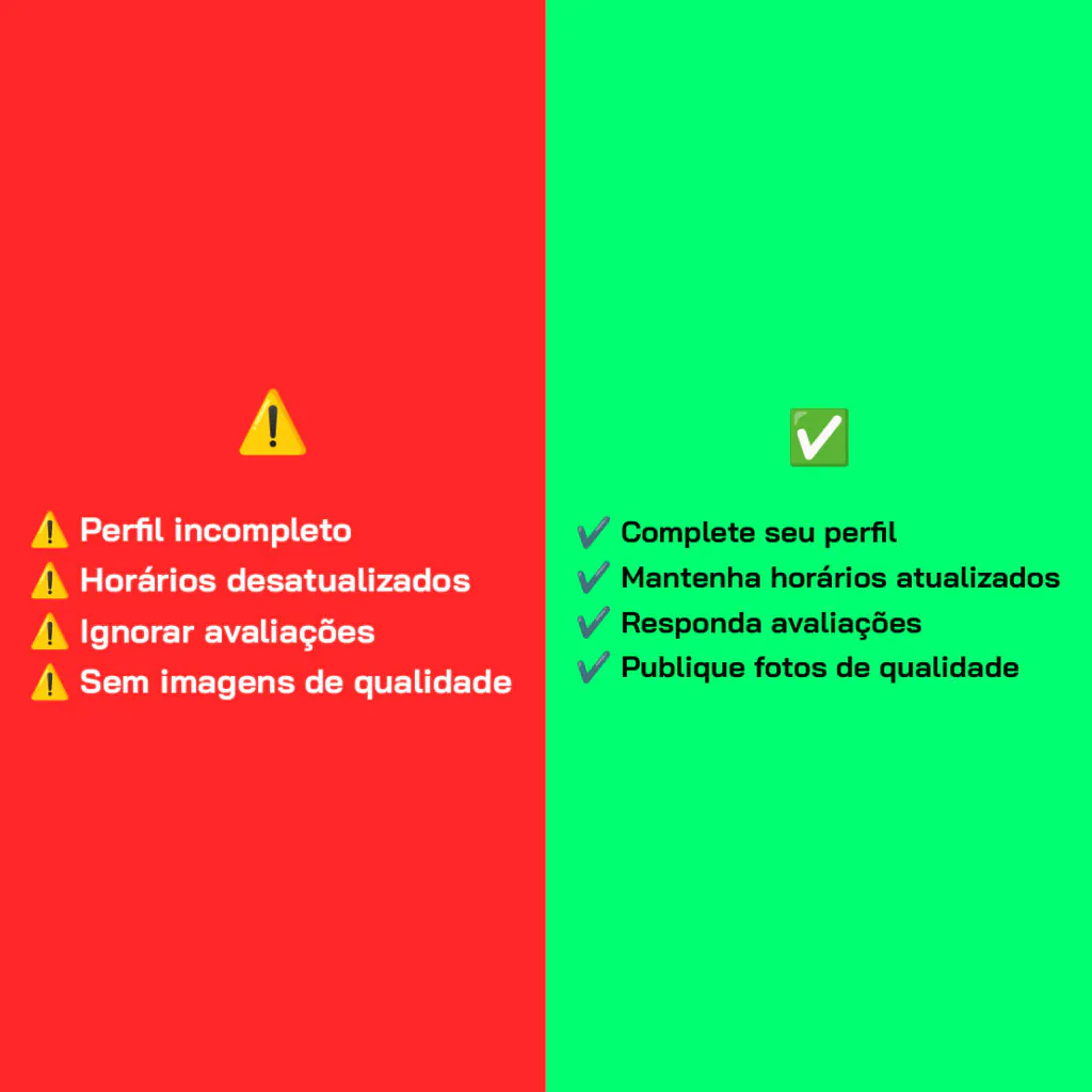 Imagem com a lista dos erros mais comuns e do que deve ser feito.