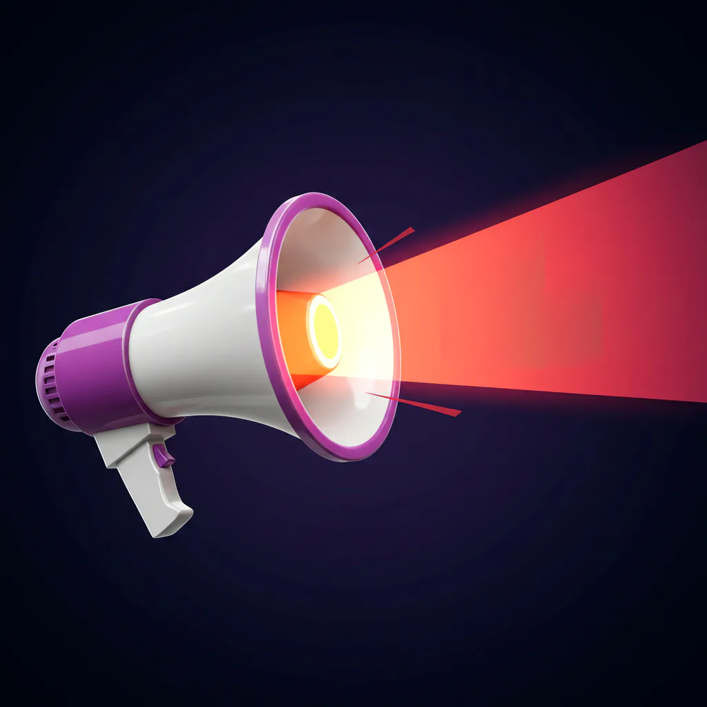 Megafone com um facho de luz saido de sua ponta